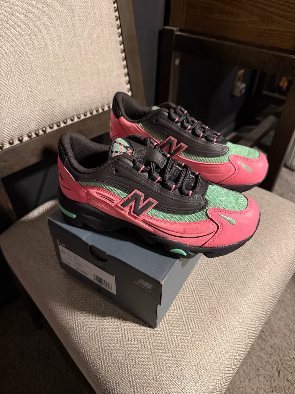 New Balance 1000 Black, Pink & Green Retro Runner Sneakers